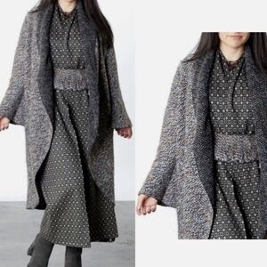 Bryn Walker Long Shawl Collar Cardigan Gray Marled Knit Oversized Small